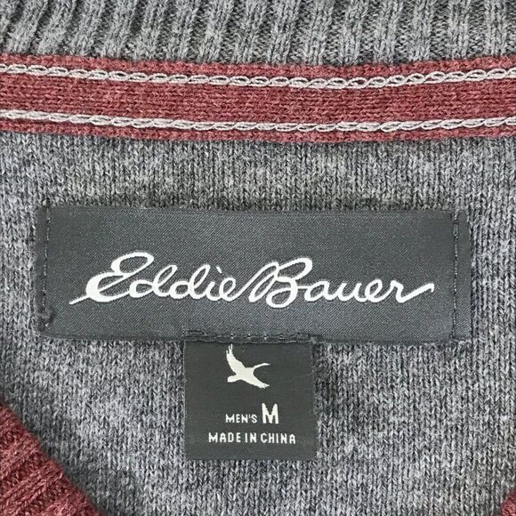 Eddie Bauer V-Neck Pullover Sweater Men's Medium Cotton Merino Wool Blend Winter - Picture 9 of 11
